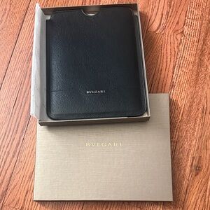 Bulgari Black Leather Tablet Sleeve with Branded Logo